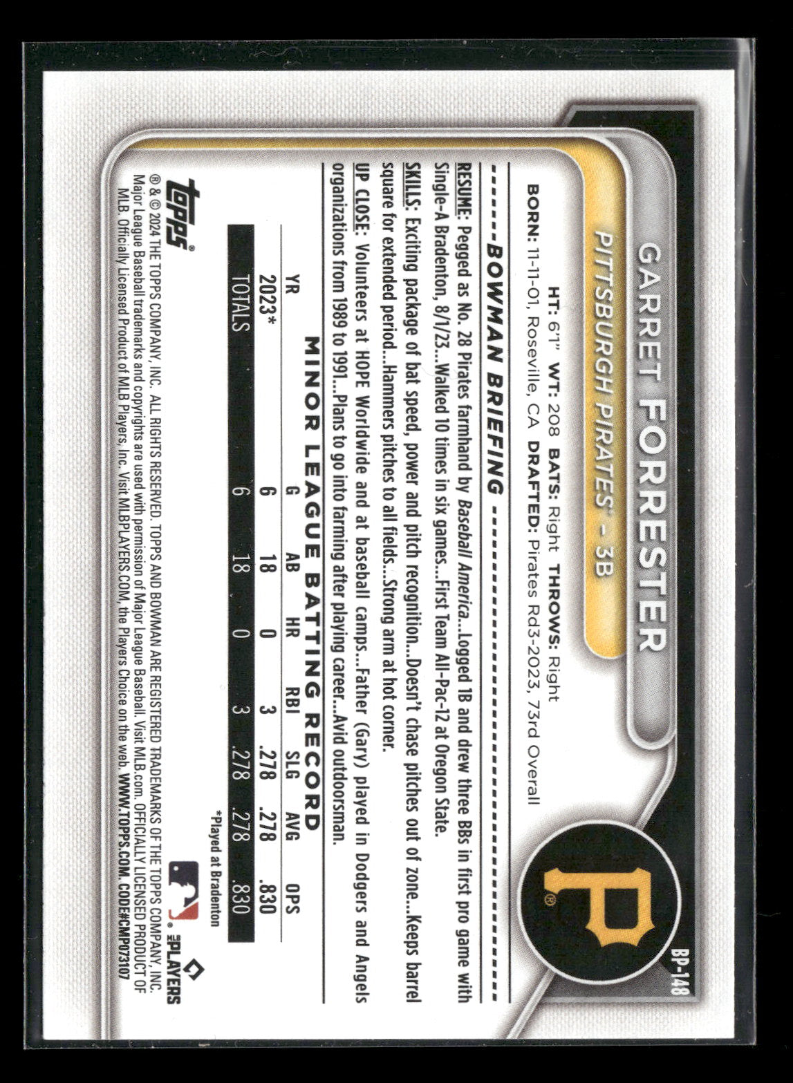 2024 Bowman Garret Forrester #BP-149