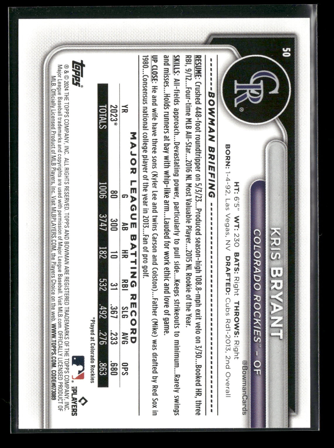 2024 Bowman Kris Bryant #50