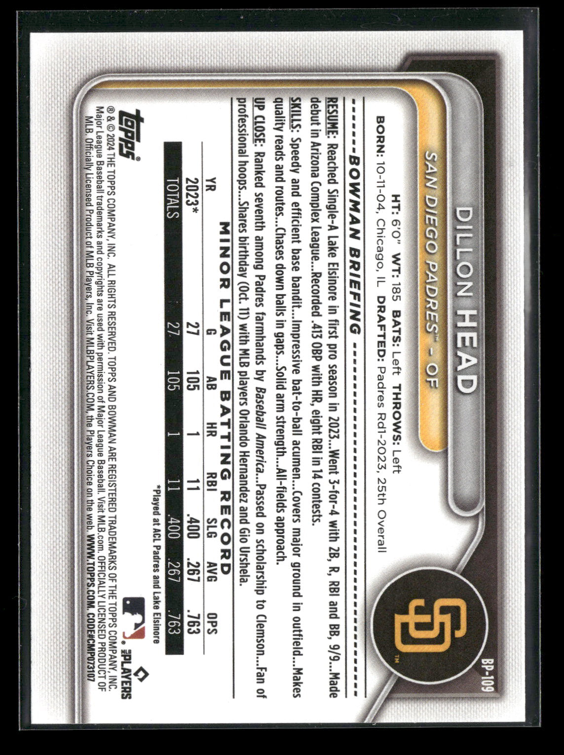 2024 Bowman Dillon Head #BP-109