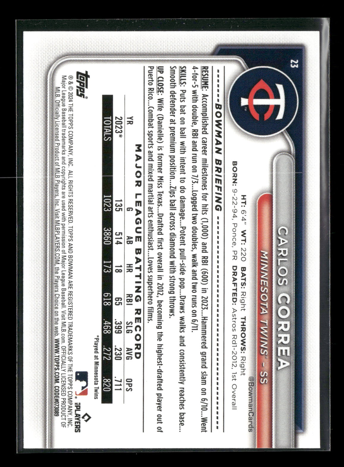 2024 Bowman Carlos Correa #23