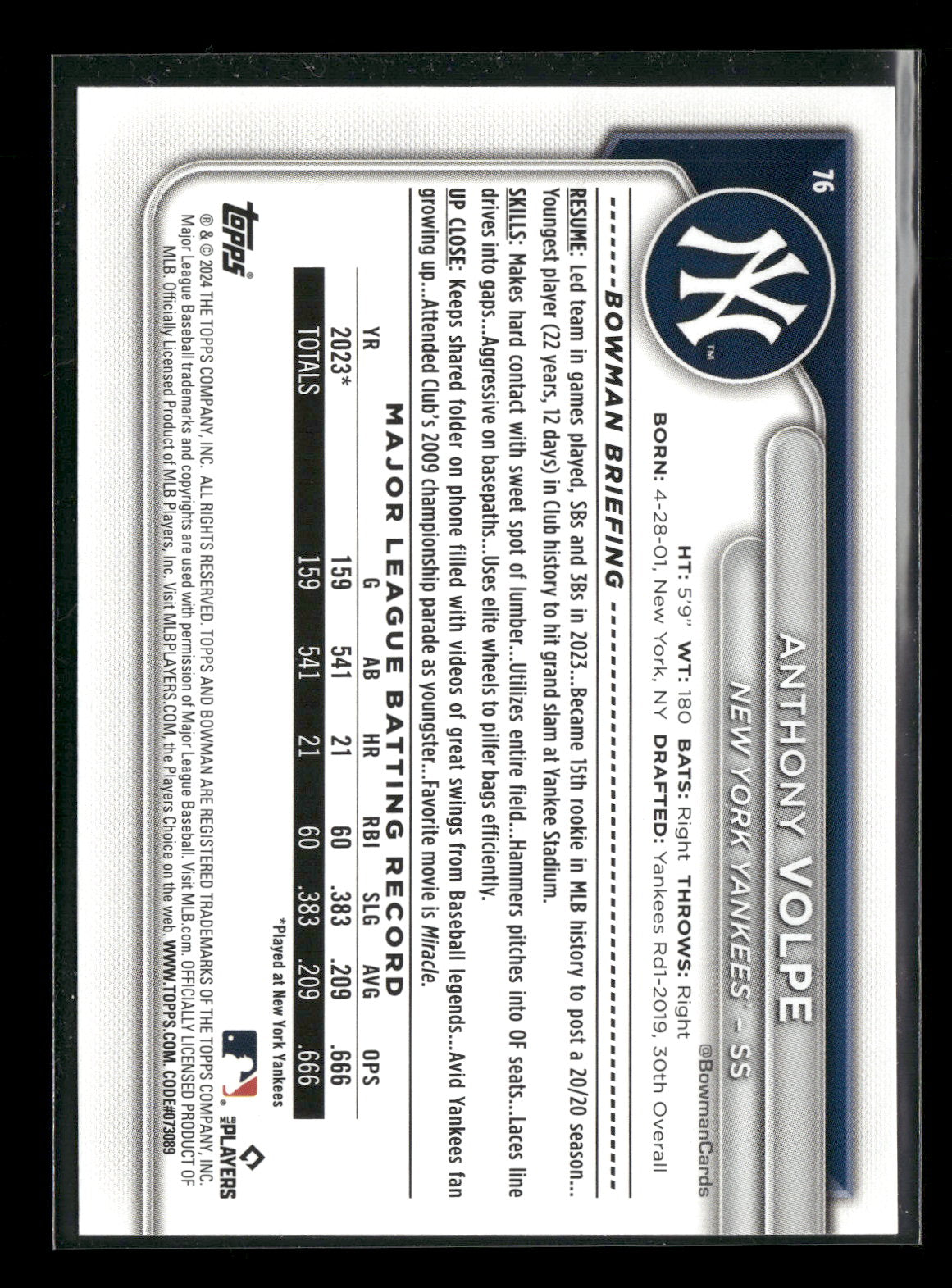 2024 Bowman Anthony Volpe #76