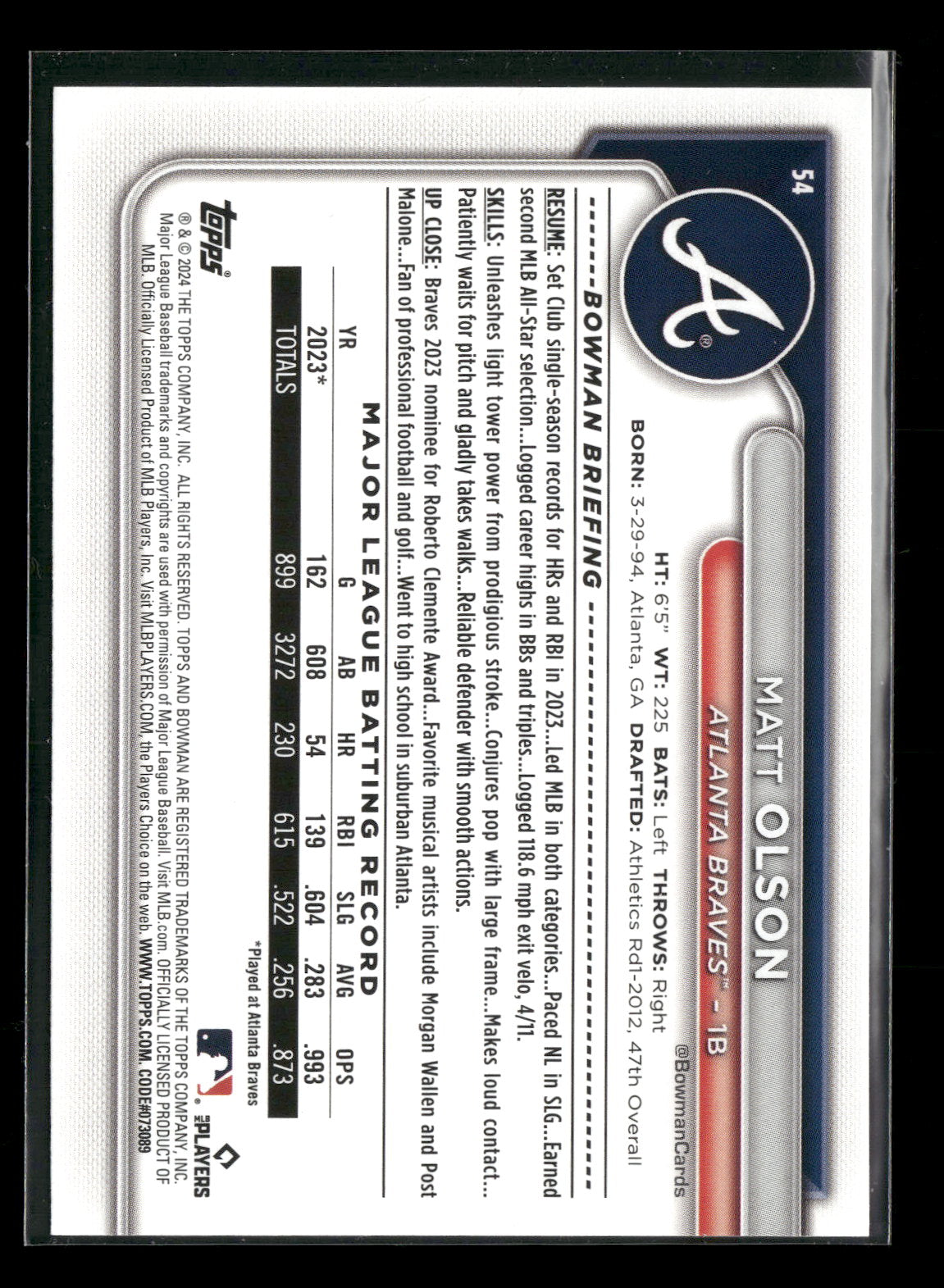 2024 Bowman Matt Olson #54