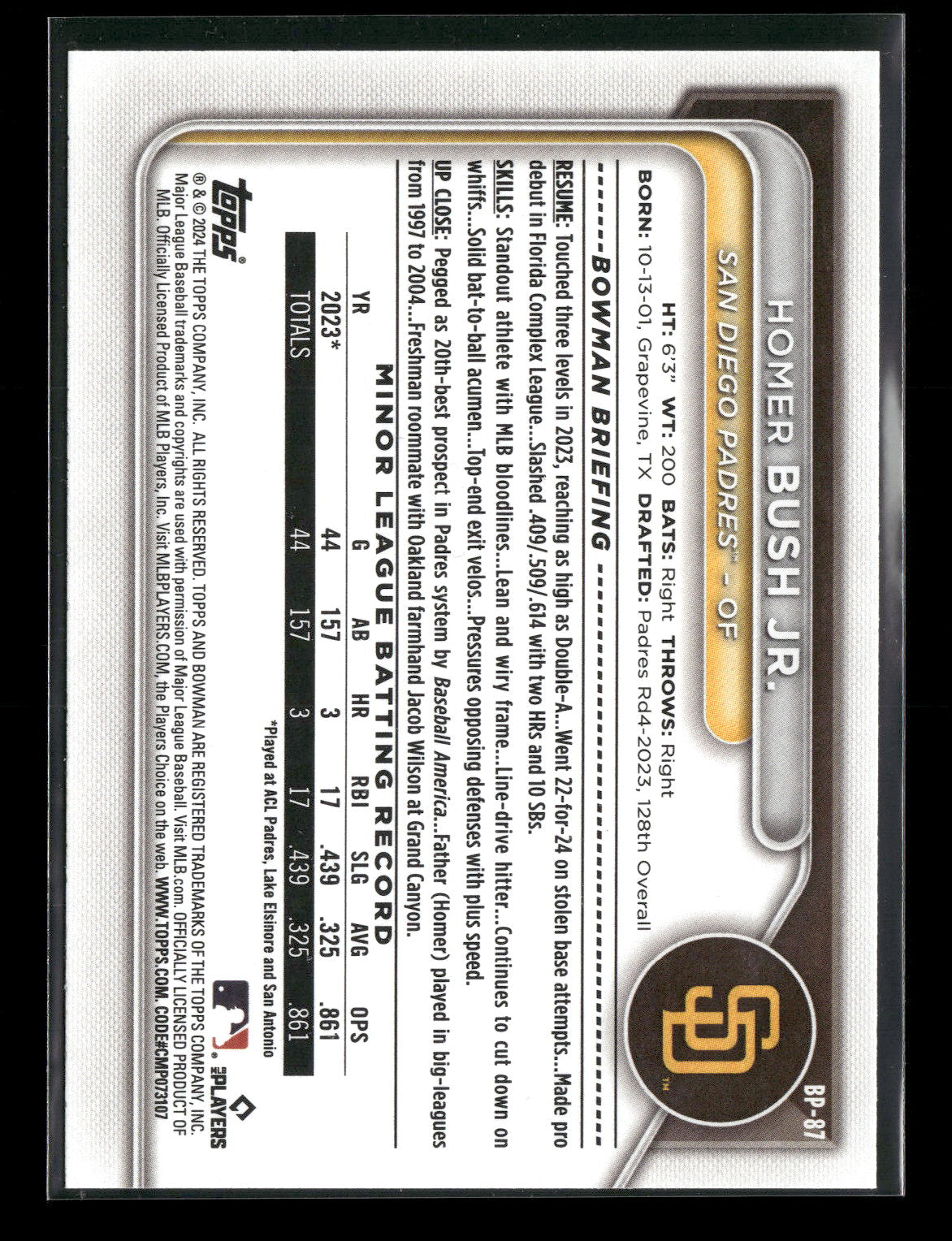 2024 Bowman Homer Bush Jr. #BP-87