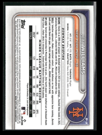2024 Bowman Jett Williams #BP-54