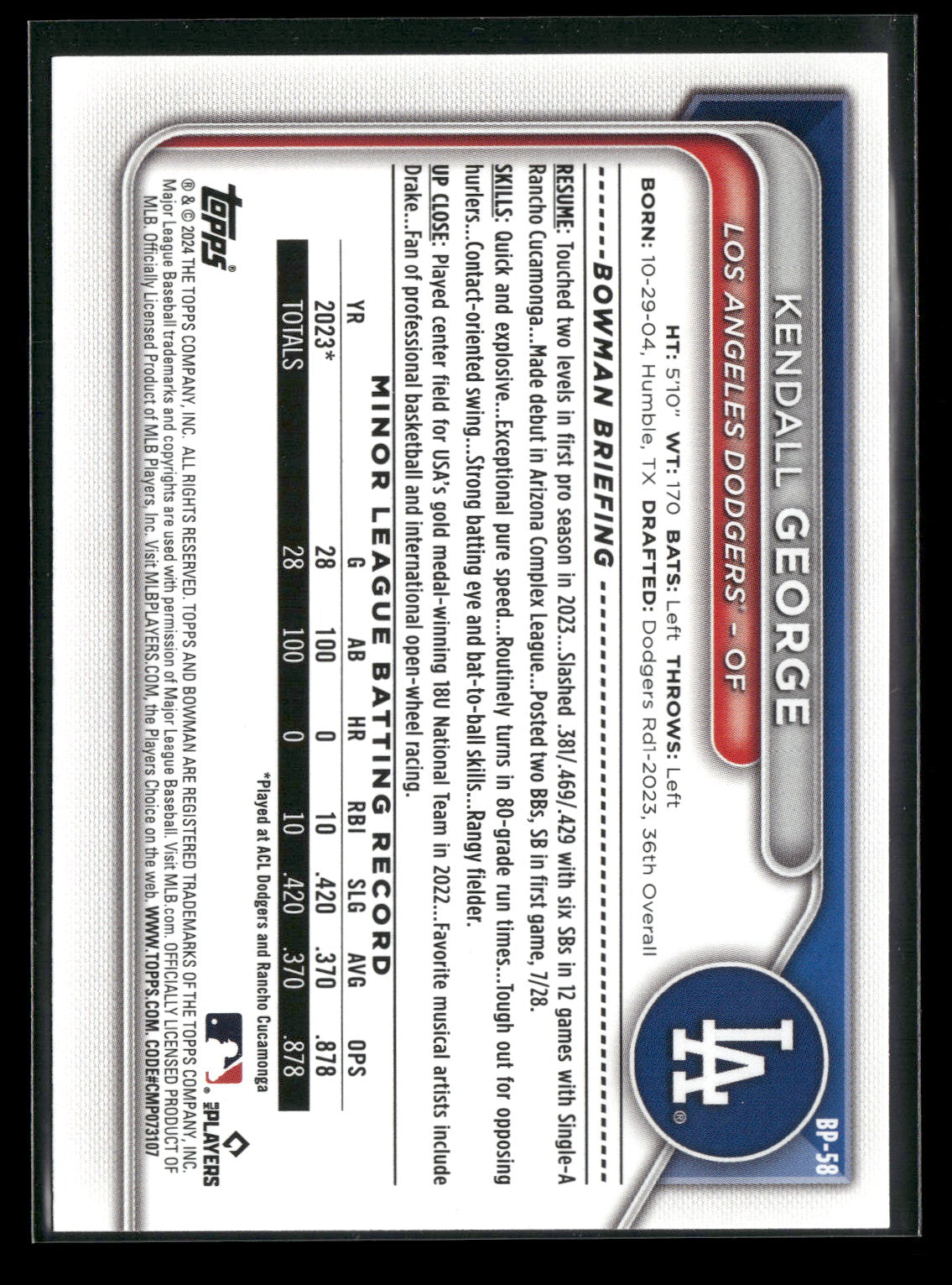 2024 Bowman Kendall George #BP-58