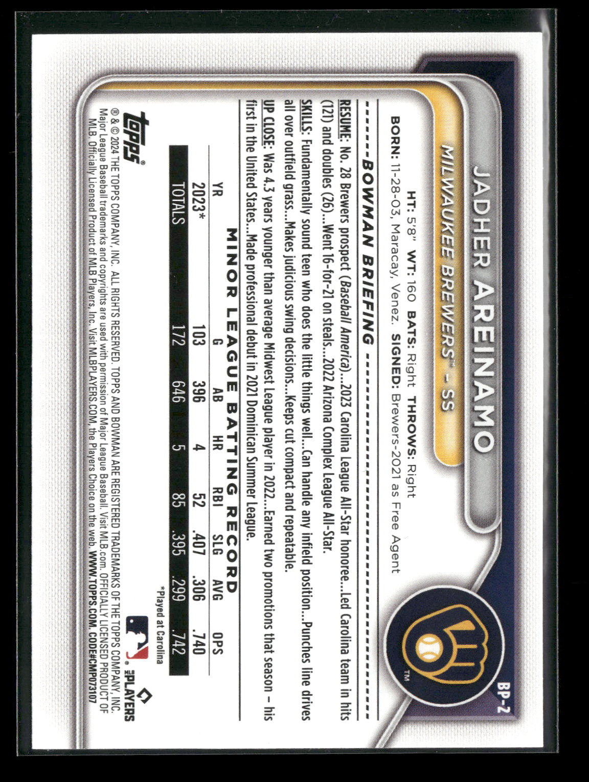 2024 Bowman Jadher Areinamo #BP-2