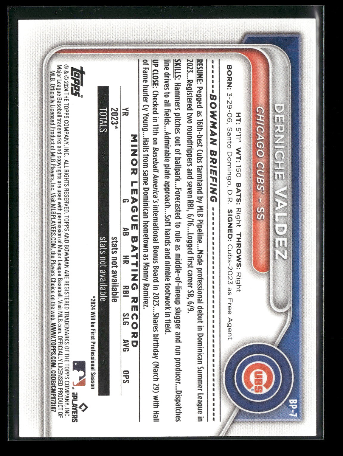 2024 Bowman Derniche Valdez #BP-7
