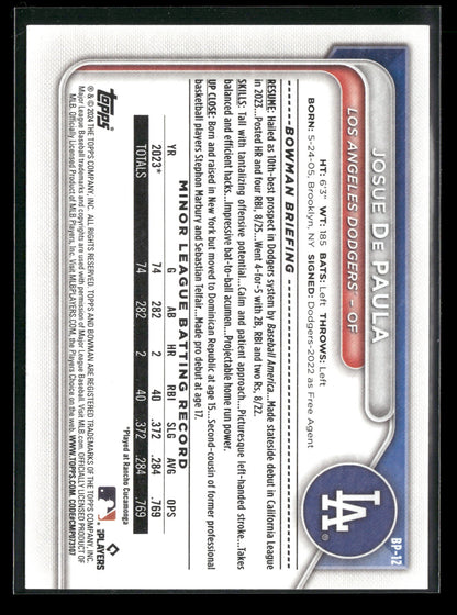2024 Bowman Josue De Paula #BP-12