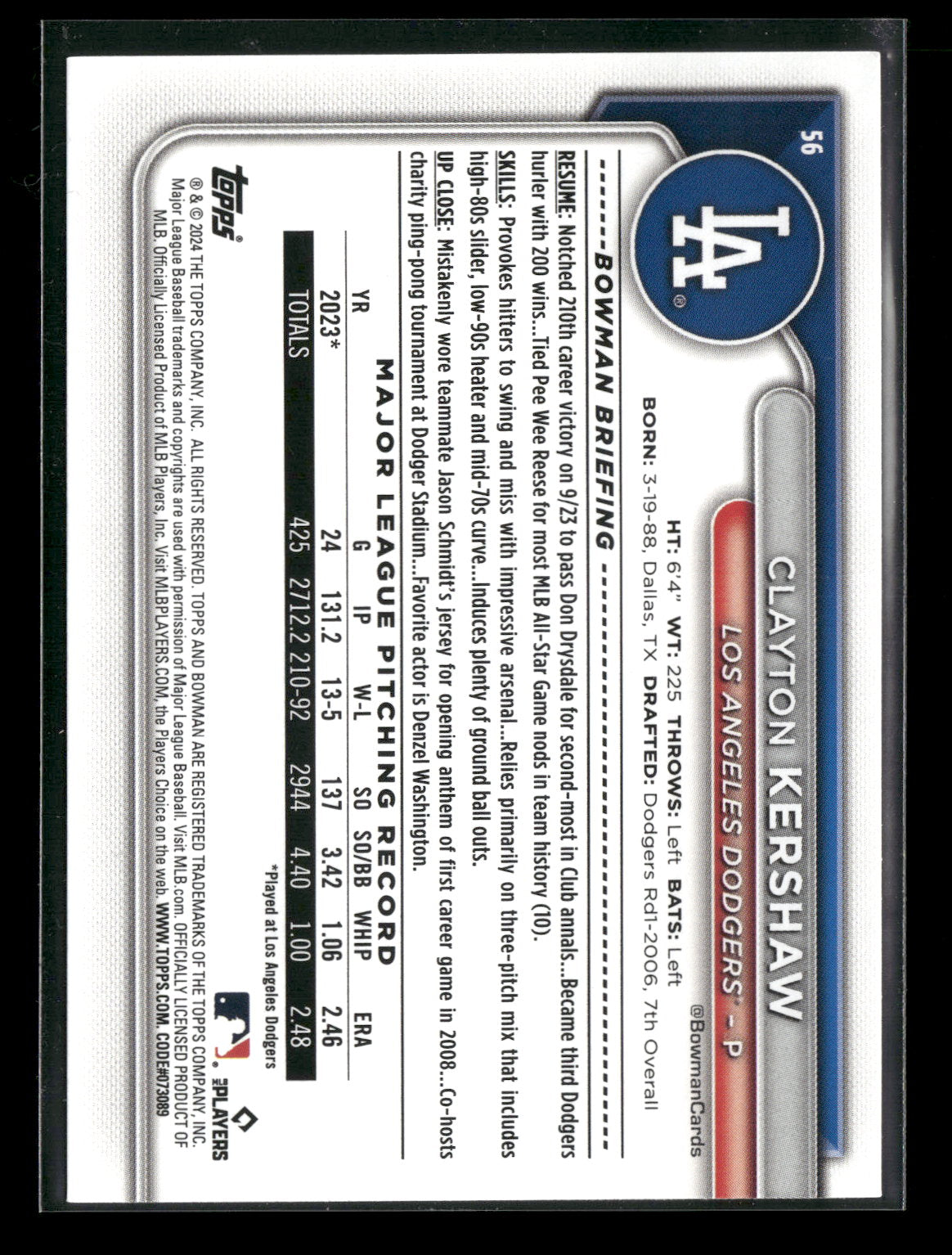 2024 Bowman Clayton Kershaw #56