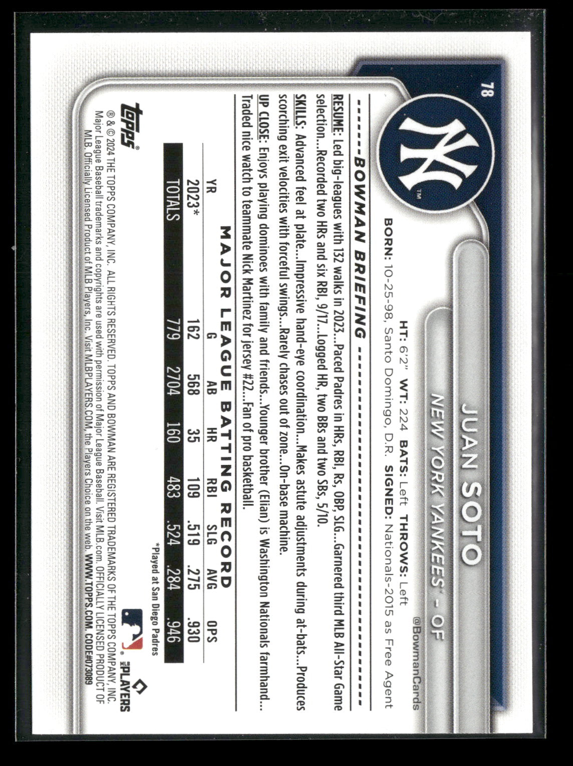2024 Bowman Juan Soto #78