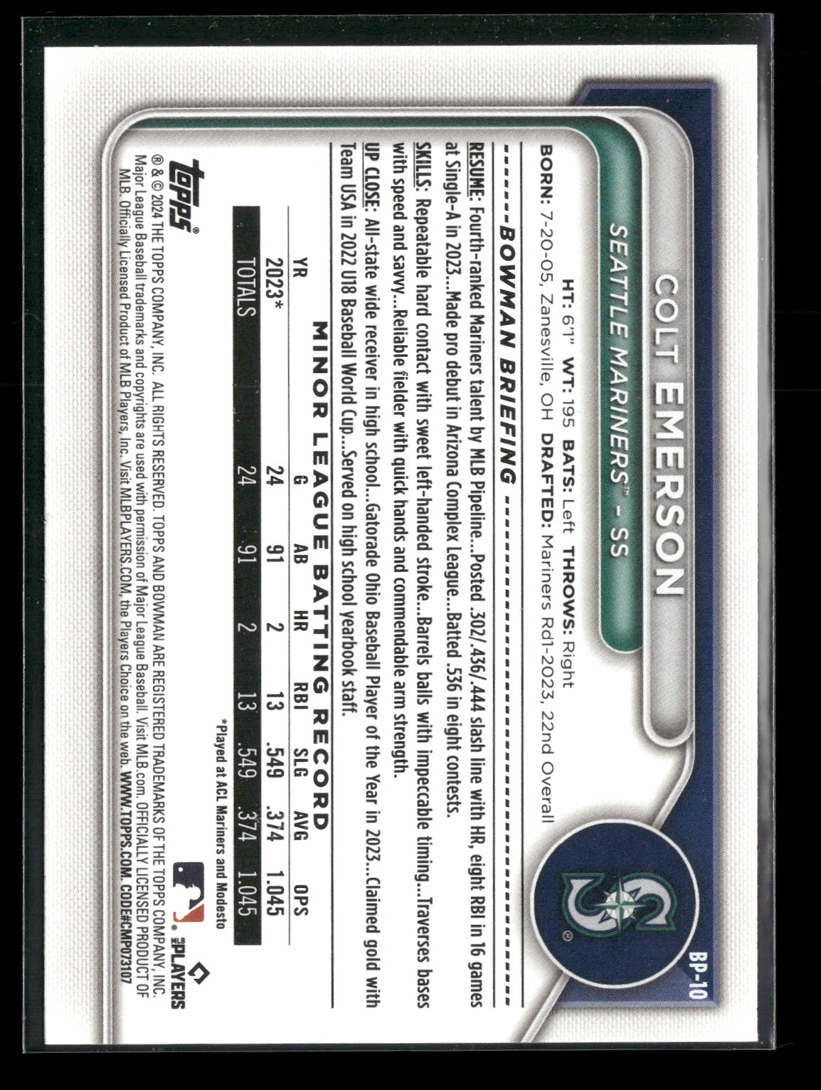 2024 Bowman Colt Emerson #BP-10