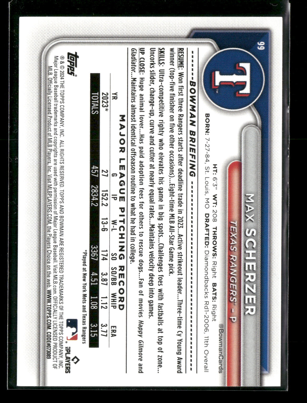 2024 Bowman Max Scherzer #99