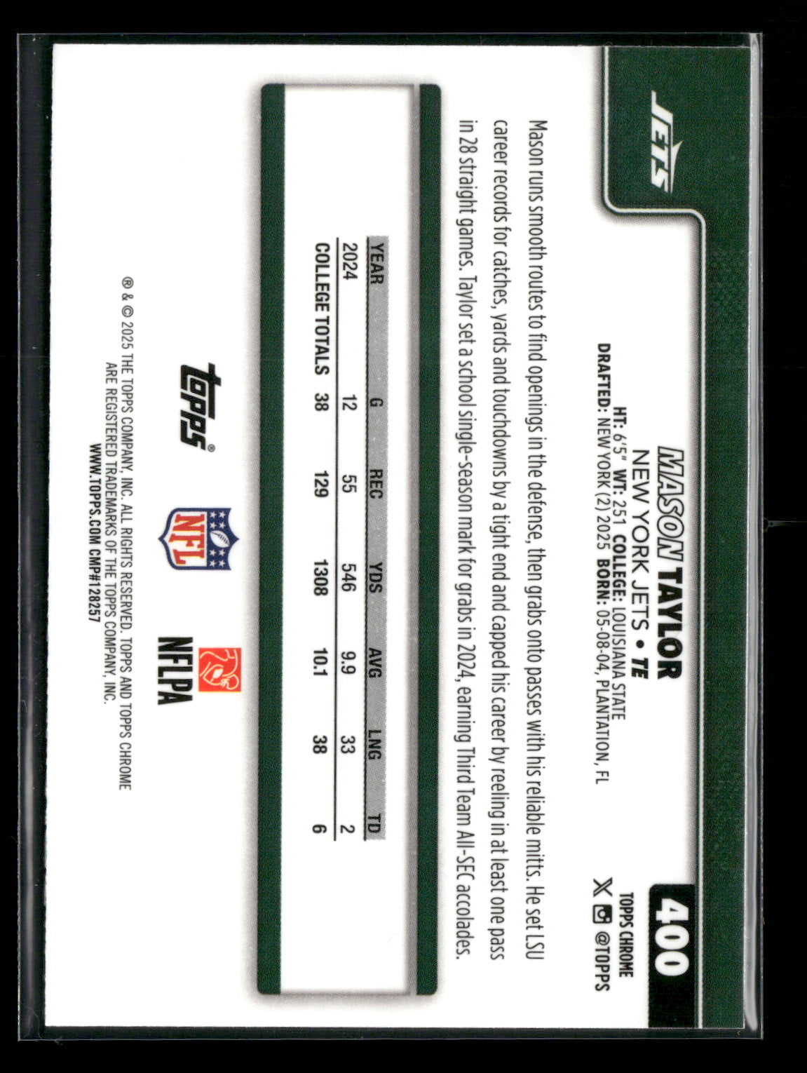 2025 Topps Chrome Football Mason Taylor #400 RC