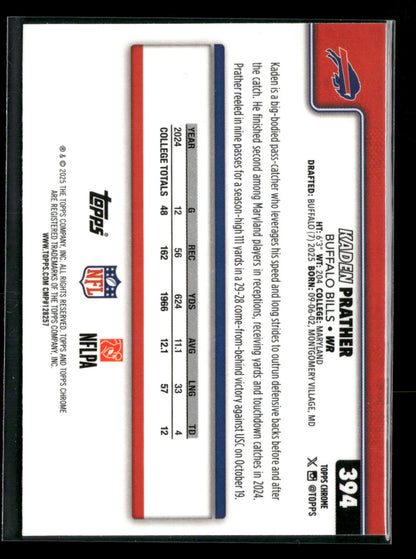 2025 Topps Chrome Football Kaden Prather #394 RC
