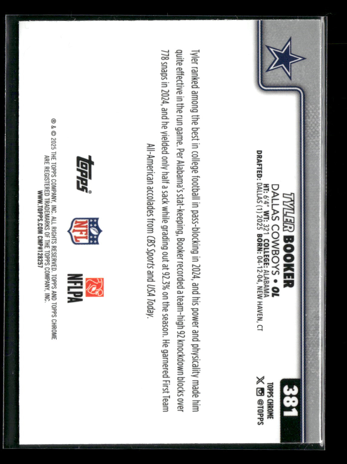 2025 Topps Chrome Football Tyler Booker #381 RC