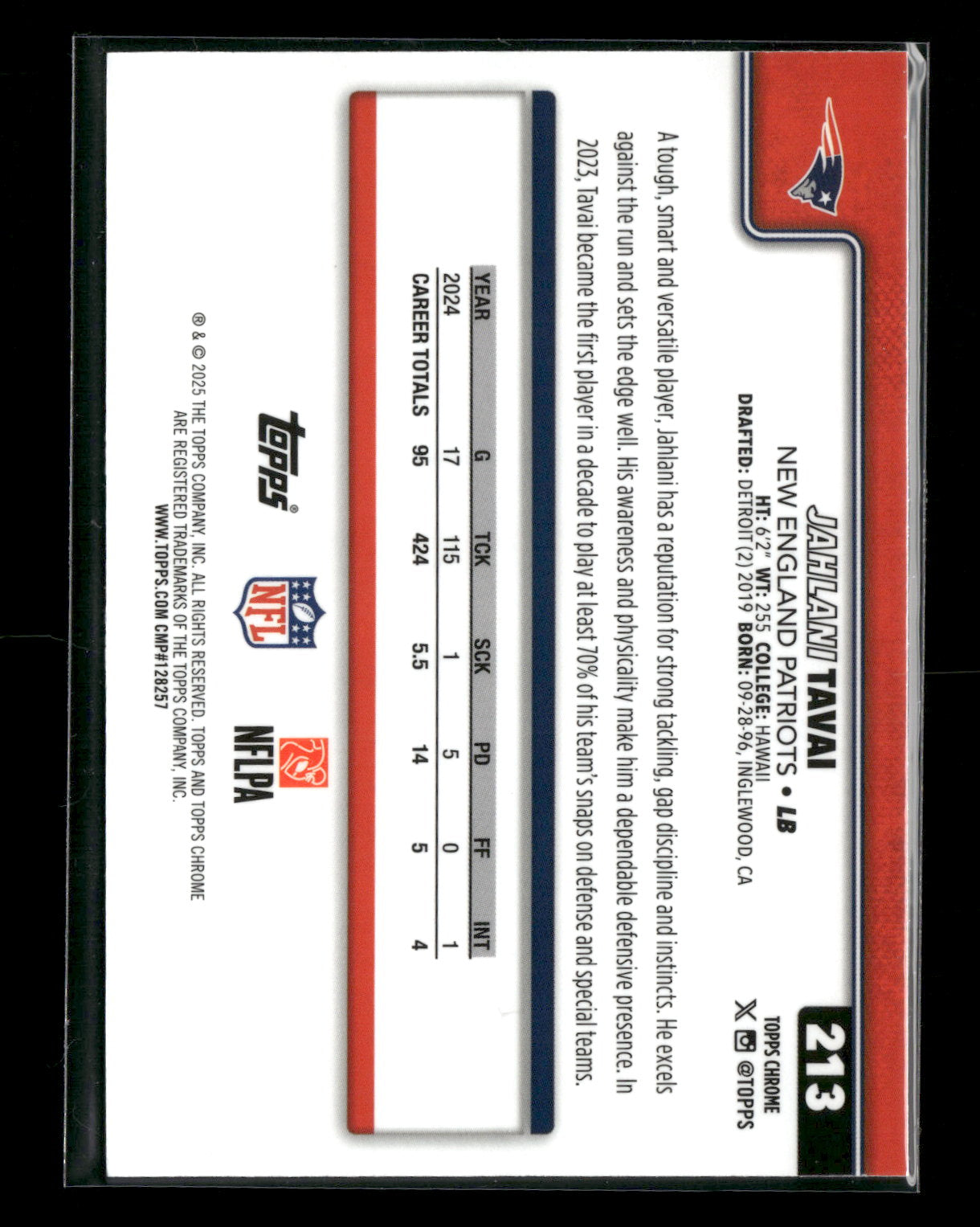 2025 Topps Chrome Football Jahlani Tavai #213