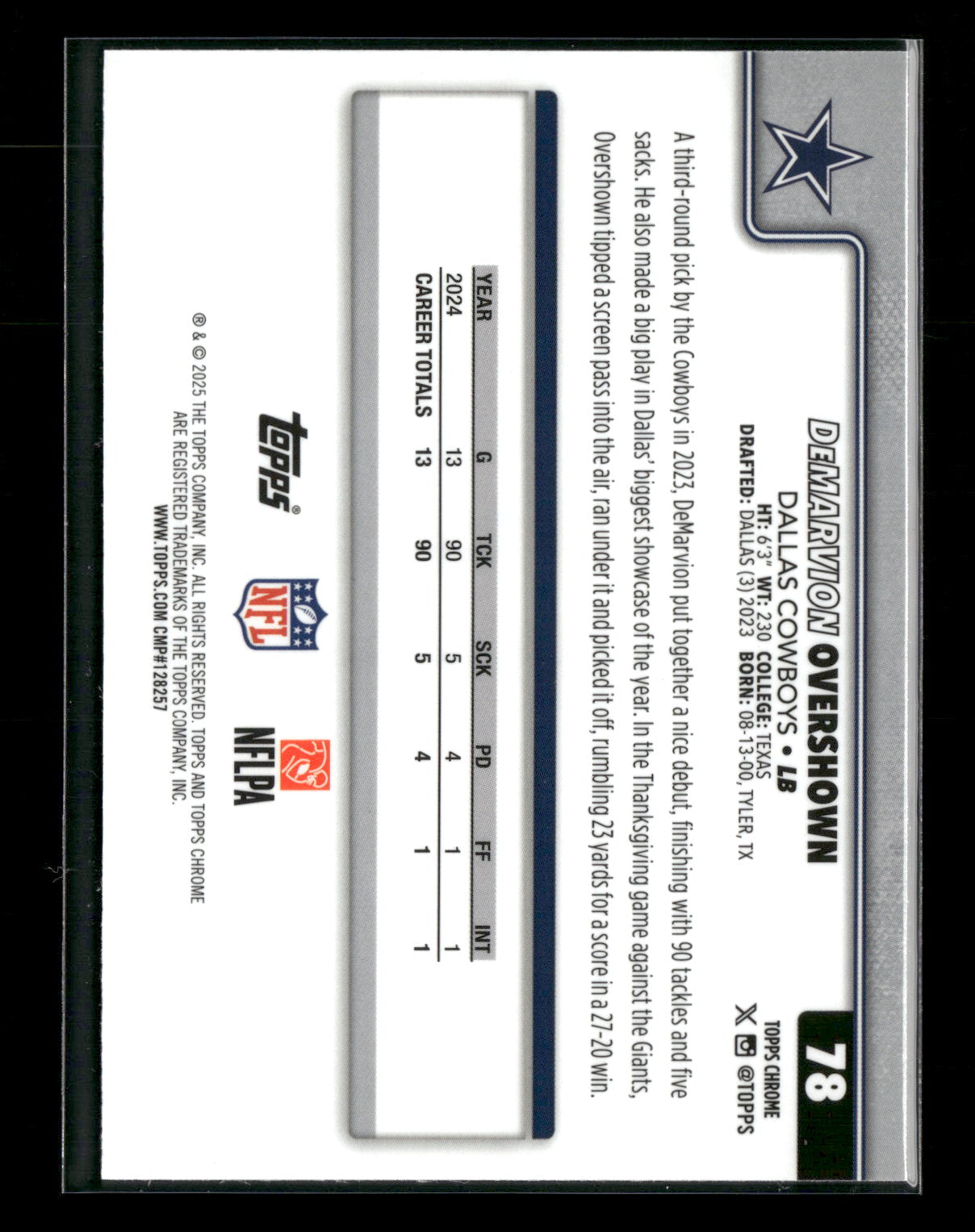 2025 Topps Chrome Football DeMarvion Overshown #78