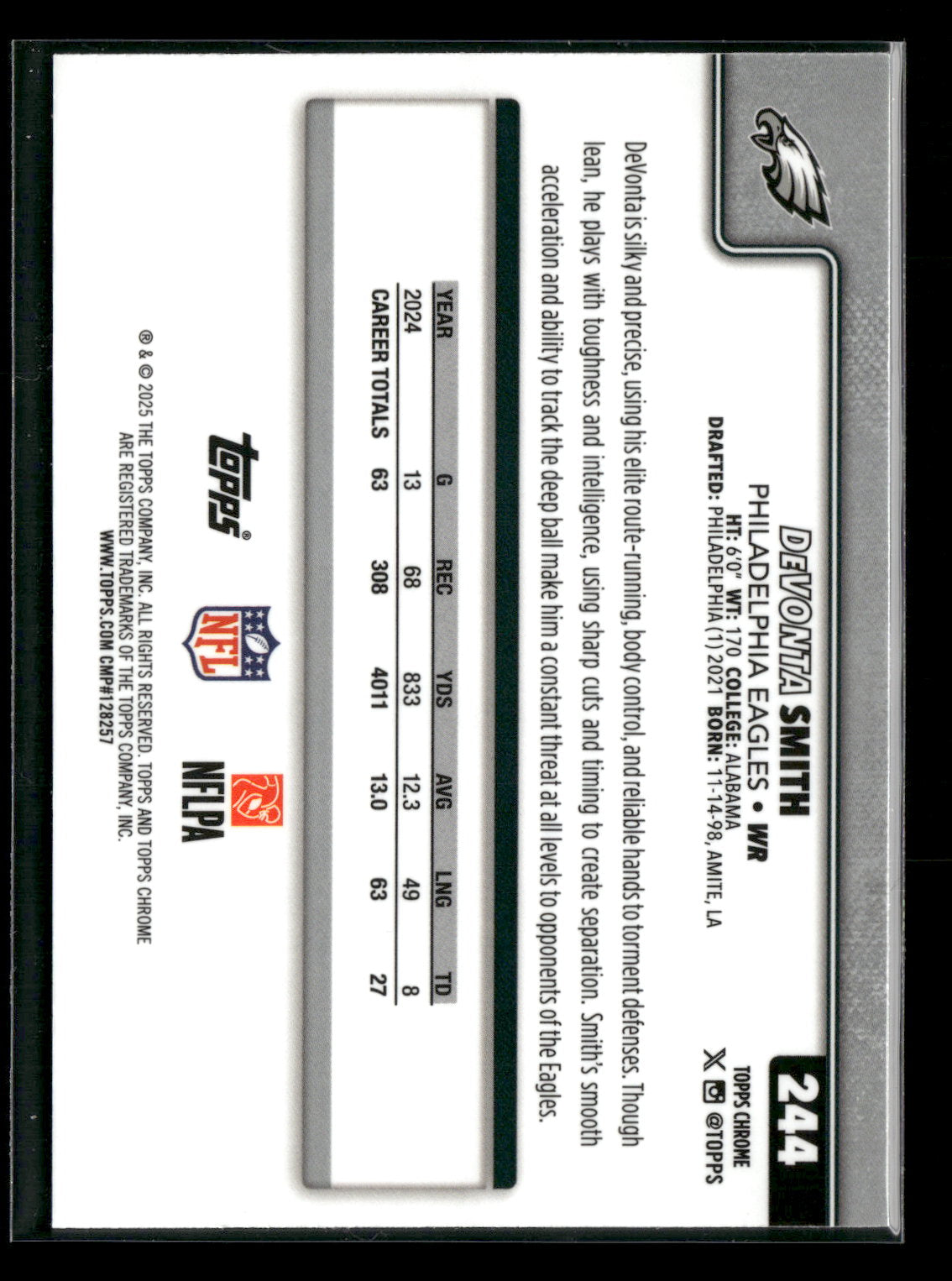 2025 Topps Chrome Football DeVonta Smith #244