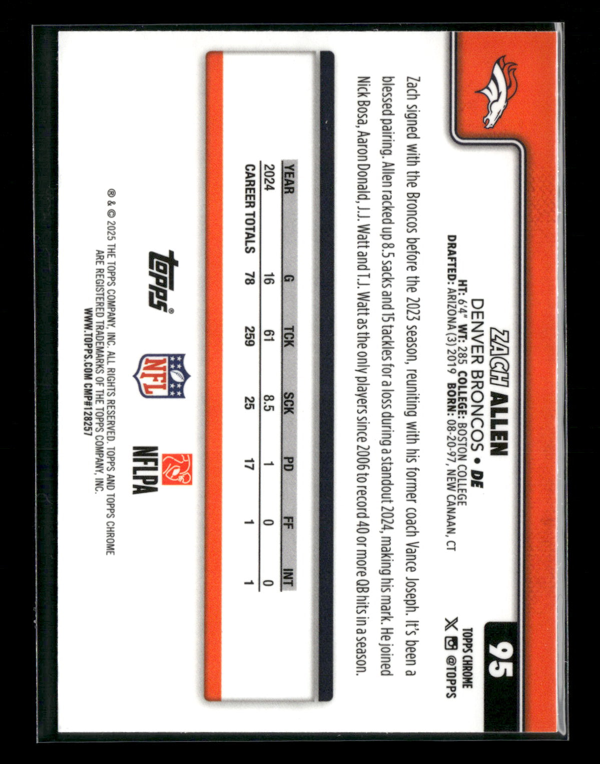 2025 Topps Chrome Football Zach Allen #95