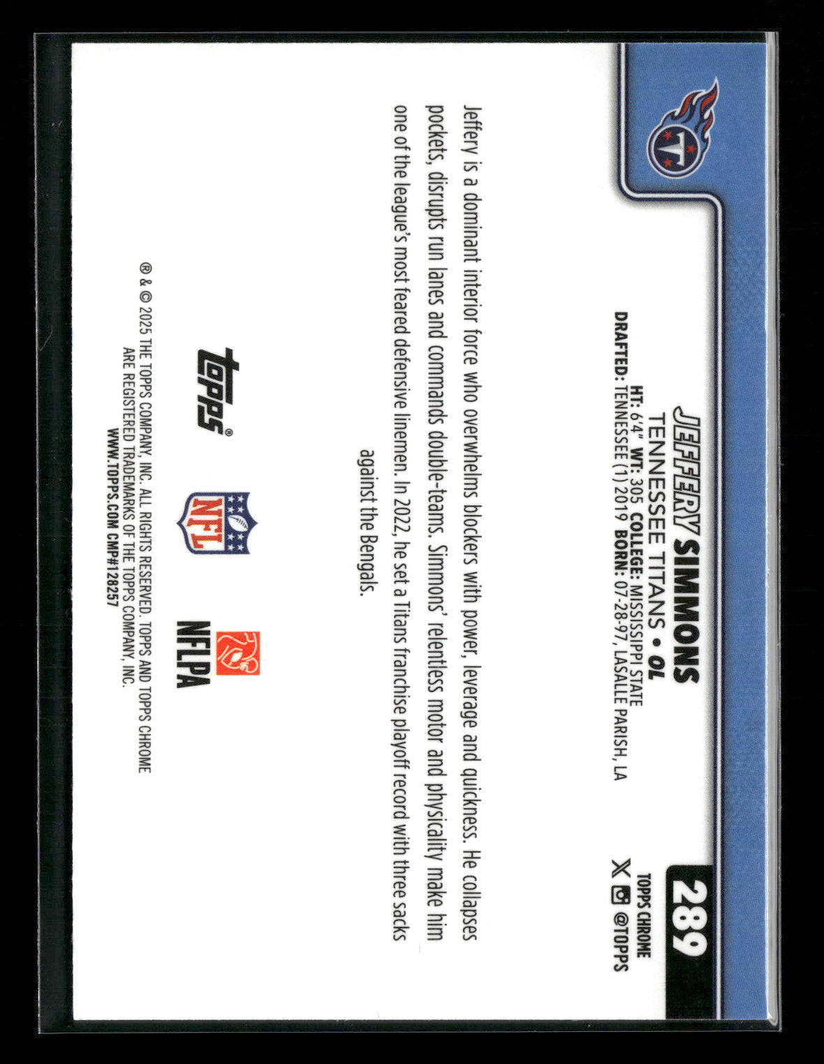 2025 Topps Chrome Football Jeffery Simmons #289