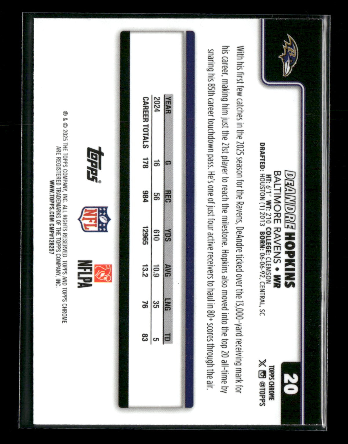 2025 Topps Chrome Football DeAndre Hopkins #20
