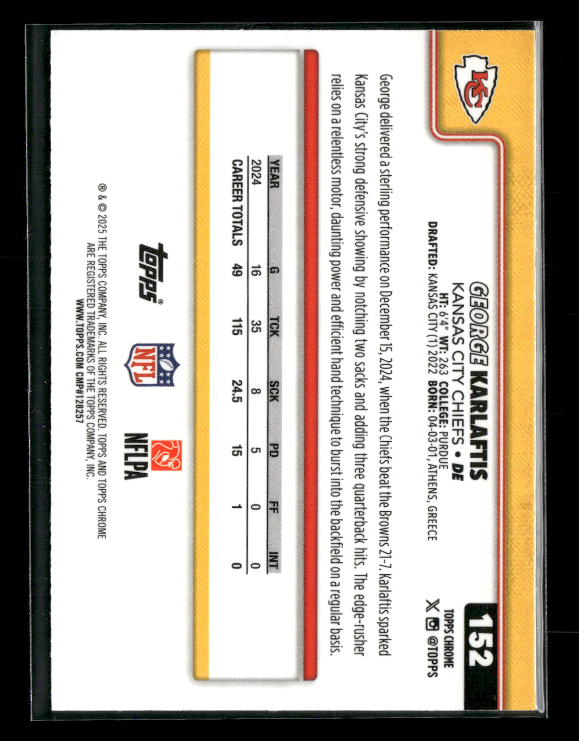 2025 Topps Chrome Football George Karlaftis #152