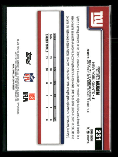 2025 Topps Chrome Football Tyler Nubin #231