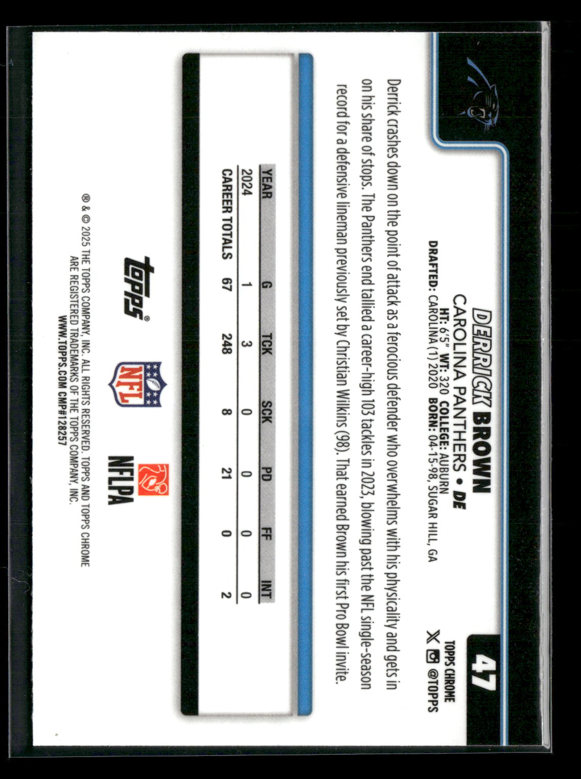 2025 Topps Chrome Football Derrick Brown #47