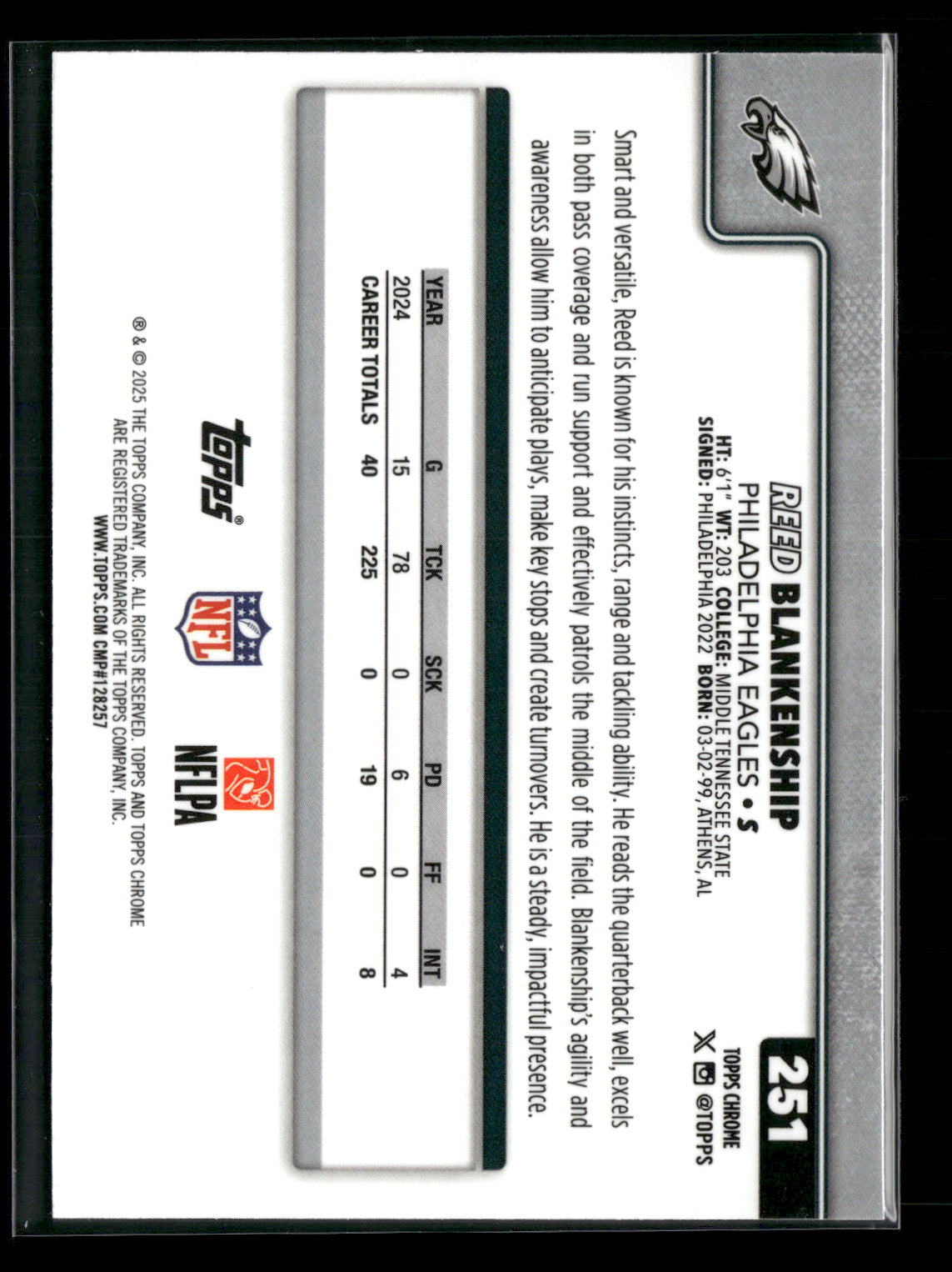2025 Topps Chrome Football Reed Blankenship #251