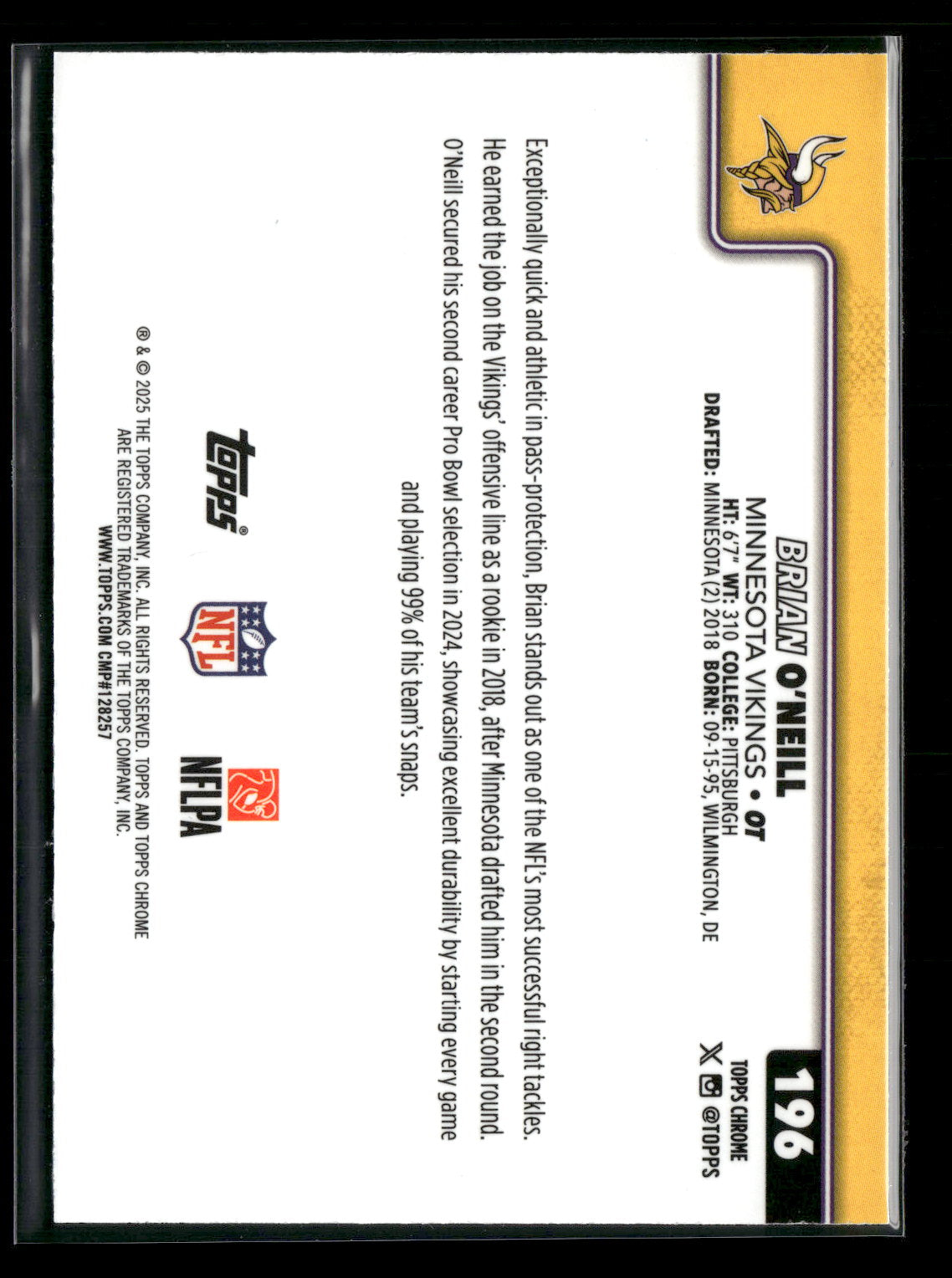 2025 Topps Chrome Football Brian O'Neill #196