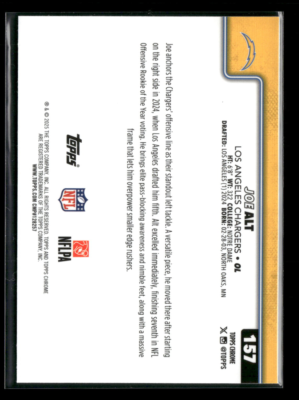 2025 Topps Chrome Football Joe Alt #157