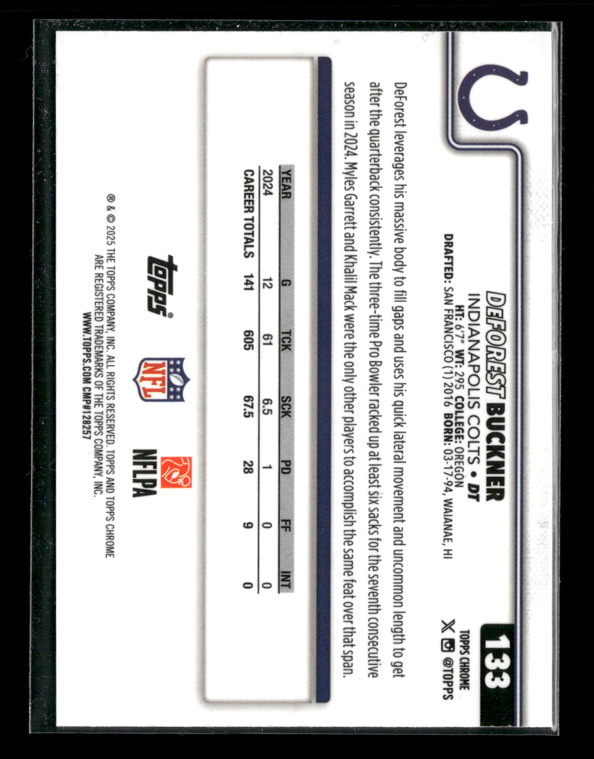 2025 Topps Chrome Football DeForest Buckner #133