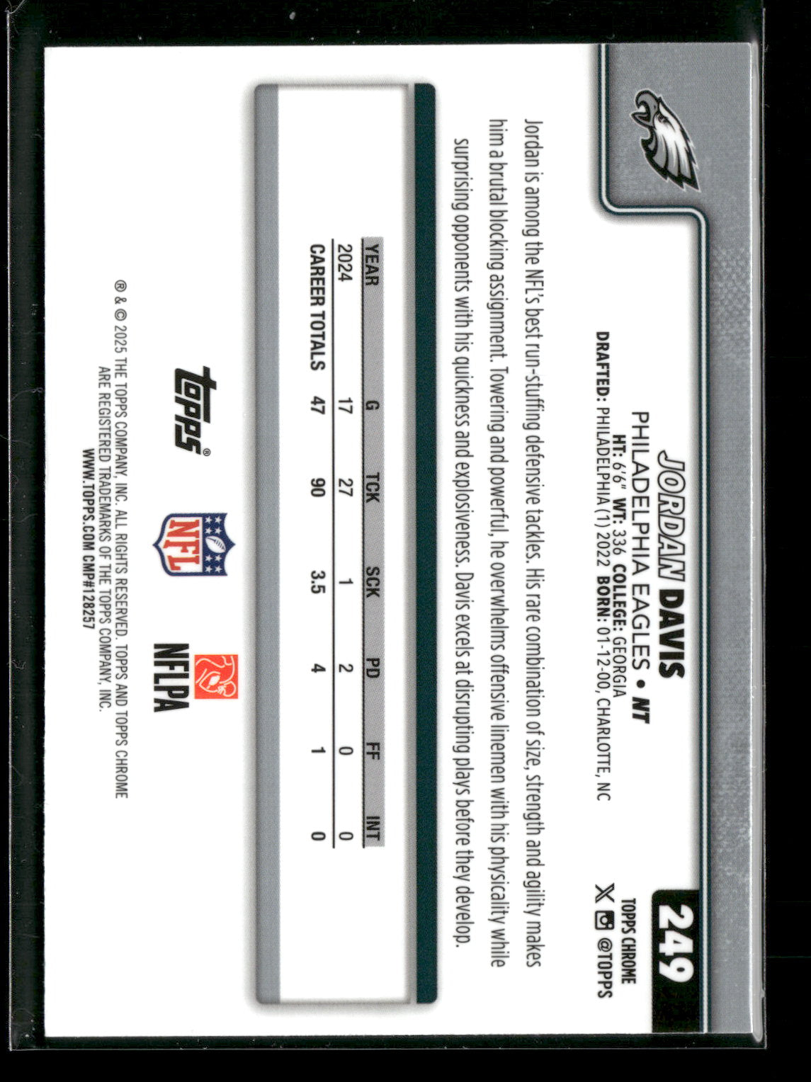 2025 Topps Chrome Football Jordan Davis #249 Pulsar Parallel