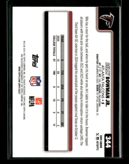 2025 Topps Chrome Football Billy Bowman Jr. #344 Pulsar Parallel RC