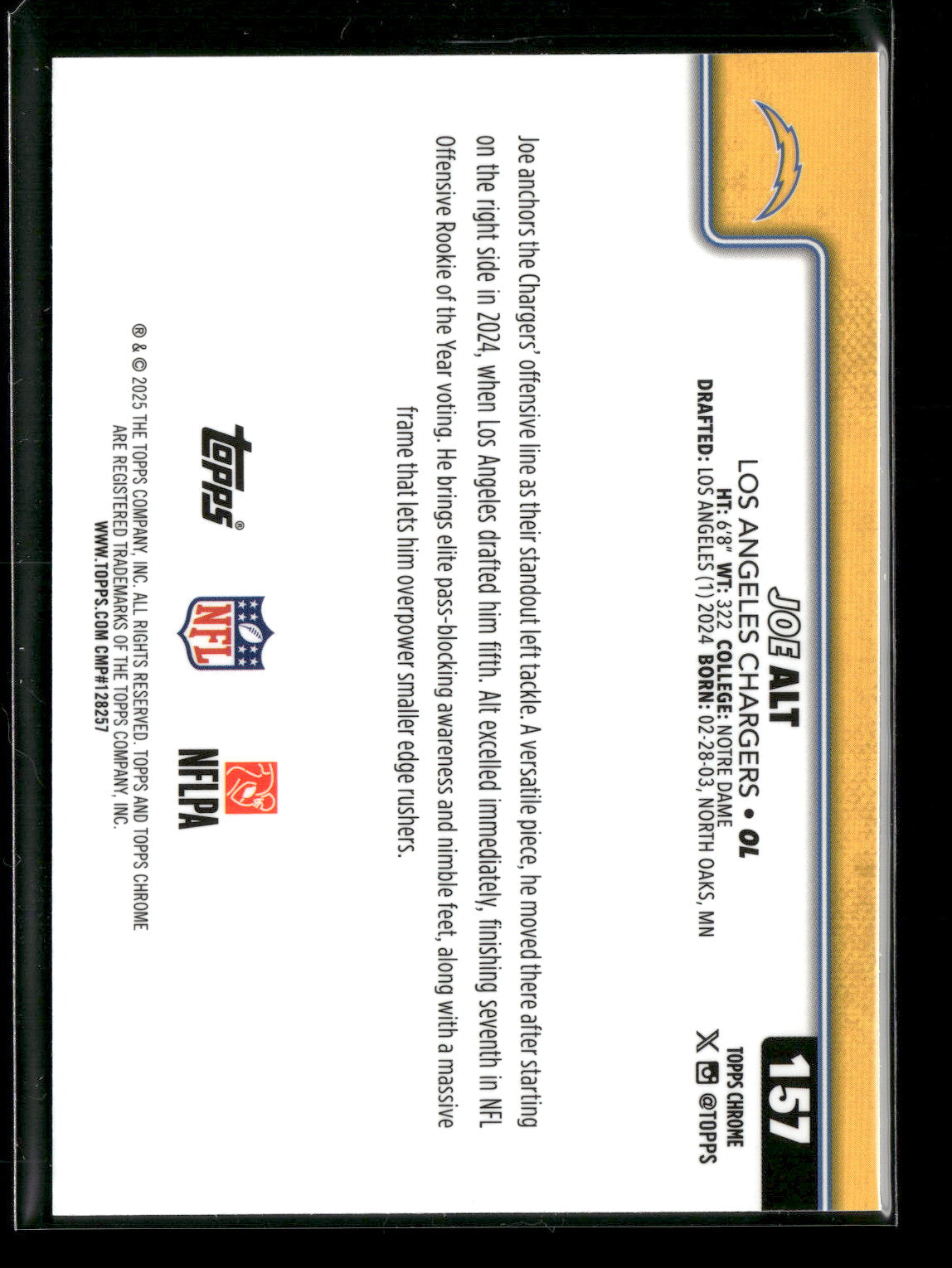 2025 Topps Chrome Football Joe Alt #157 Pulsar Parallel
