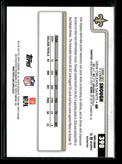 2025 Topps Chrome Football Tyler Shough #398 Refractor RC