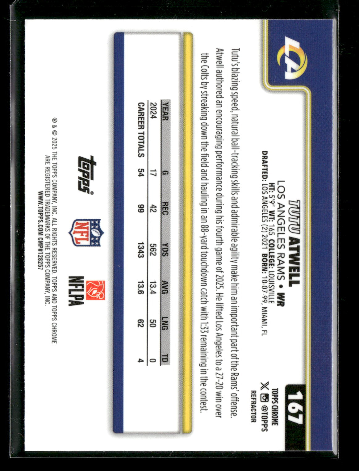 2025 Topps Chrome Football Tutu Atwell #167 Refractor