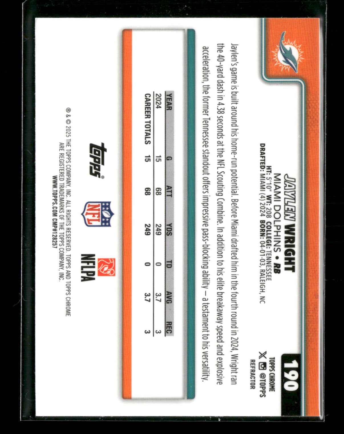 2025 Topps Chrome Football Jaylen Wright #190 Refractor