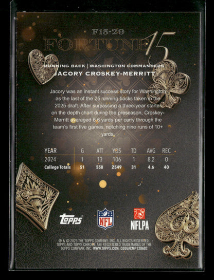 2025 Topps Chrome Football Jacory Croskey-Merritt #F15-29 Fortune 15 RC