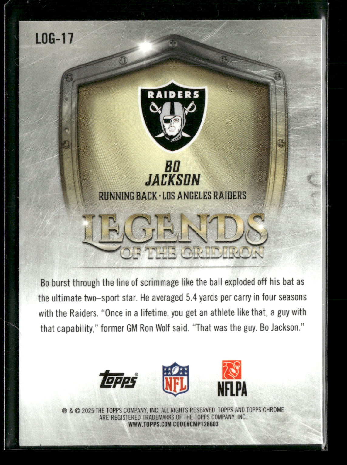 2025 Topps Chrome Football Bo Jackson #LOG-17 Legends of the Gridiron