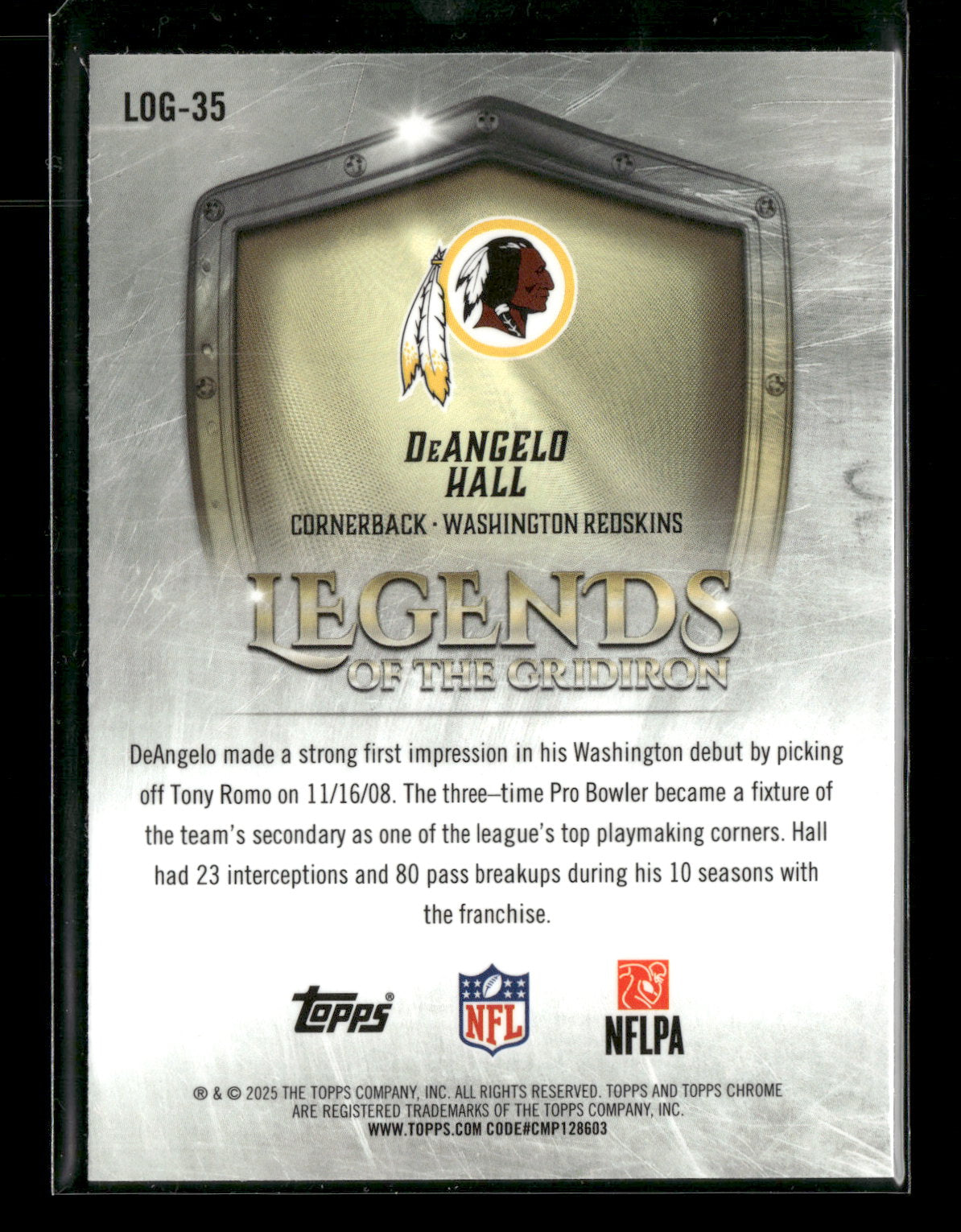 2025 Topps Chrome Football DeAngelo Hall #LOG-35 Legends of the Gridiron