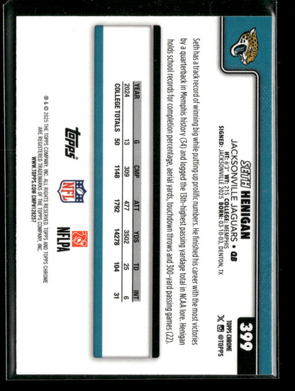2025 Topps Chrome Football Seth Henigan #399 Aqua Wave Refractor /199 RC