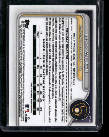 2024 Bowman Chrome Brock Wilken #BCP-86 Mega Box Mojo Refractor 1st Bowman