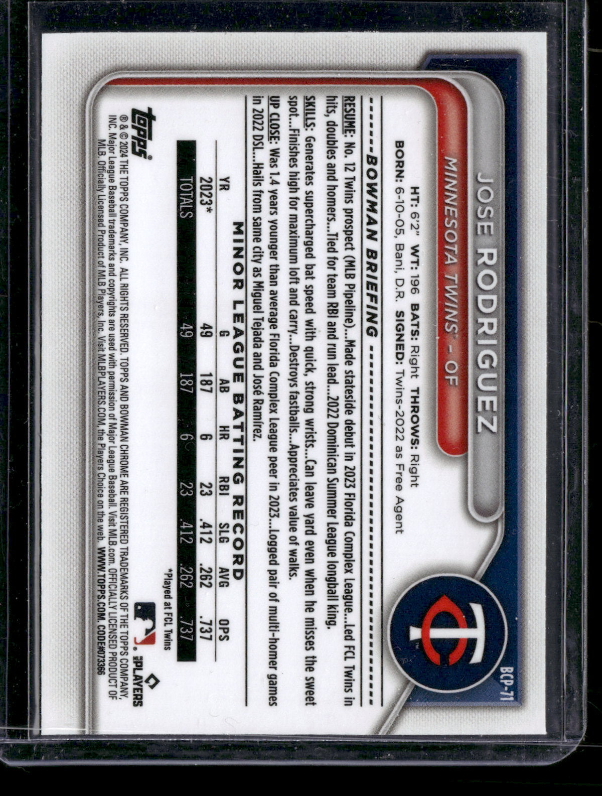 2024 Bowman Chrome Jose Rodriguez #BCP-71 Mega Box Mojo Refractor 1st Bowman