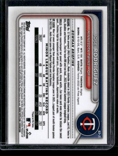 2024 Bowman Chrome Jose Rodriguez #BCP-71 Mega Box Mojo Refractor 1st Bowman