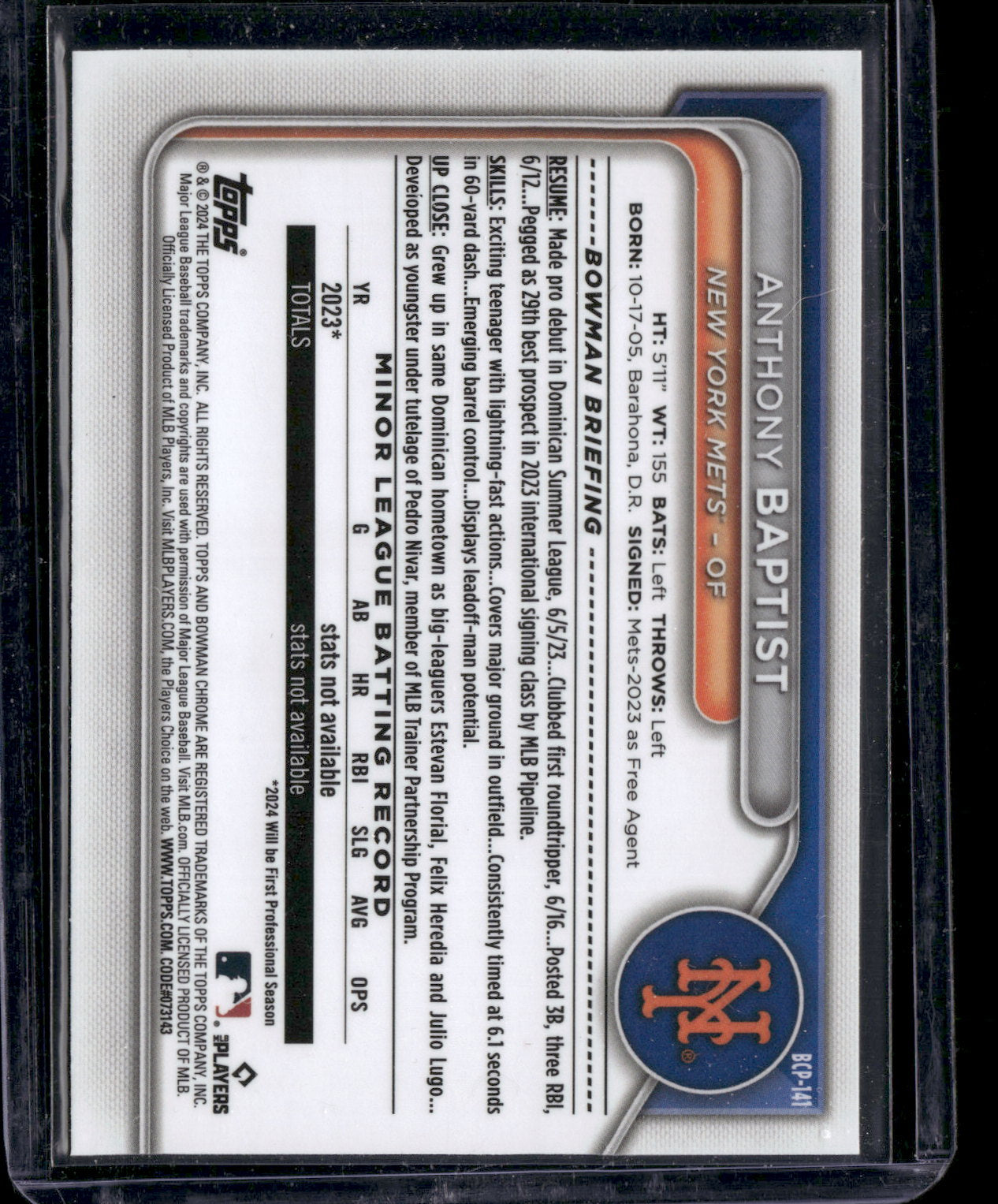 2024 Bowman Chrome Anthony Baptist #BCP-141 1st Bowman