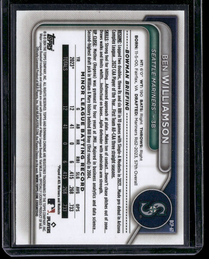 2024 Bowman Chrome Ben Williamson #BCP-67 1st Bowman