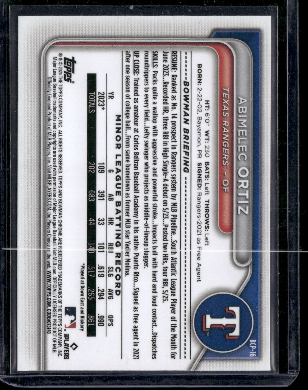 2024 Bowman Chrome Abimelec Ortiz #BCP-16 1st Bowman