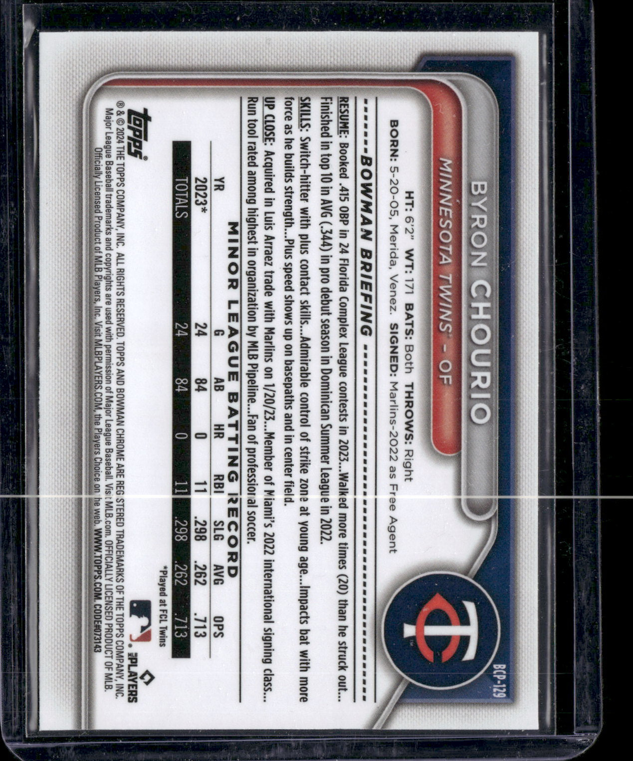 2024 Bowman Chrome Byron Chourio #BCP-129 1st Bowman