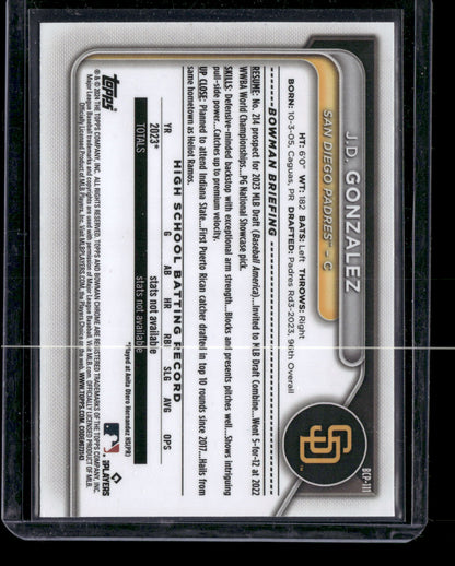 2024 Bowman Chrome J.D. Gonzalez #BCP-111 1st Bowman